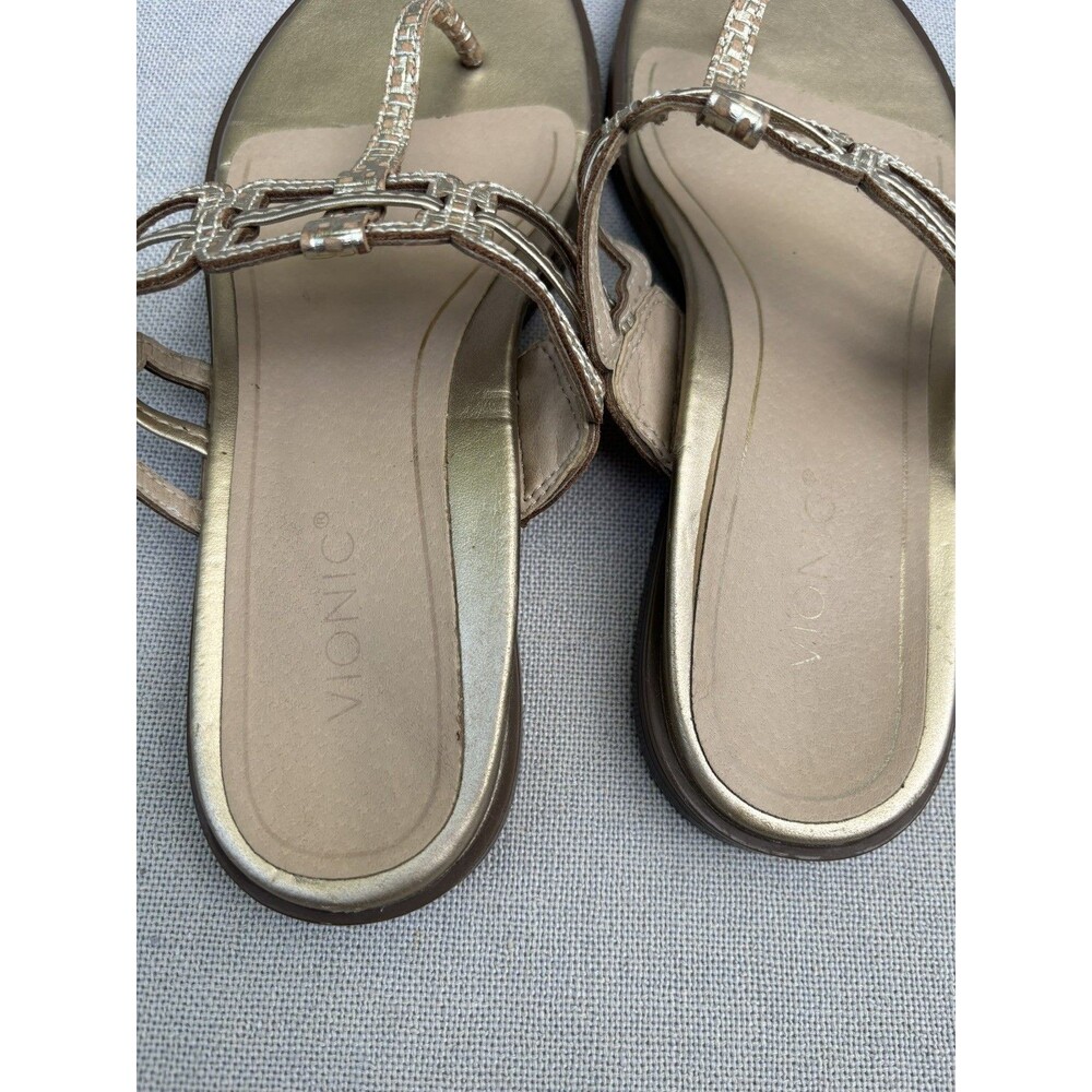 Vionic Alvana Gold Leather Thong Sandals Flat Heeled Size 8 - Picture 9 of 11